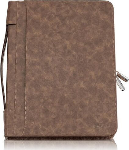 ABC life Zippered Portfolio Binder Organizer, Professional PU Leather Padfolio with Detachable 3 Ring Binder, Resume Notepad Folder for IPad, Tablet, Phone, Business Cards, Gifts for Men/Women- Black in Saudi Arabia