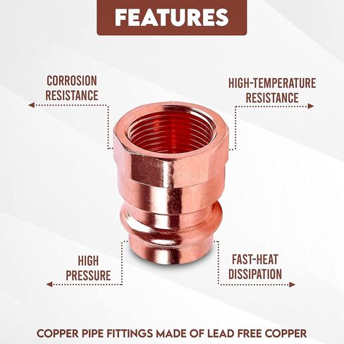 محول أنثى مكبس نحاسي - 1/2 بوصة FIP x Press LF ProPress Female NPT x حزمة اتصال اضغط مكونة من 10 - تركيبات نحاسية متينة لأنظمة الضغط العالي من DMNI in Saudi Arabia