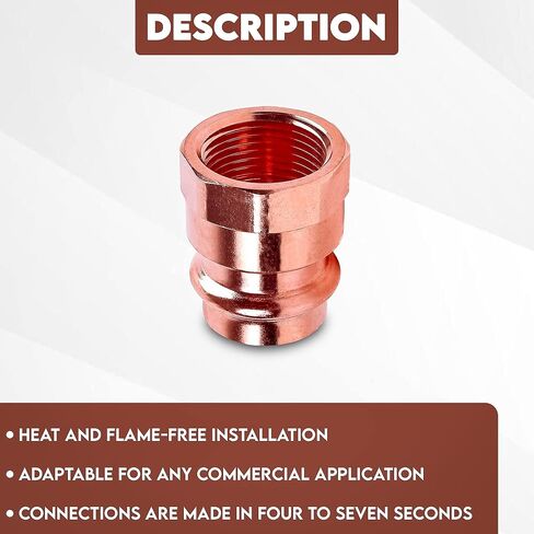 محول أنثى مكبس نحاسي - 1/2 بوصة FIP x Press LF ProPress Female NPT x حزمة اتصال اضغط مكونة من 10 - تركيبات نحاسية متينة لأنظمة الضغط العالي من DMNI in Saudi Arabia