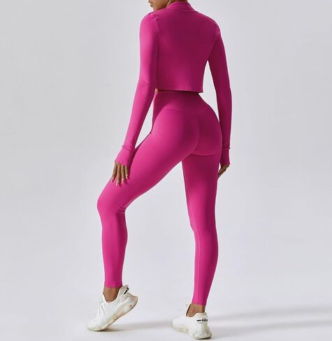 Yknktstc Womens Full Zip Athletic Jacket with Thumbhole Long Sleeve Crop Top Running Workout Yoga Sportswear Shirt in Kuwait