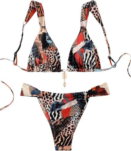 SHENHE Women's Two Piece Swimsuits Triangle V Neck Ruched Brazilian Bikini Set Boho Swimwear in Saudi Arabia