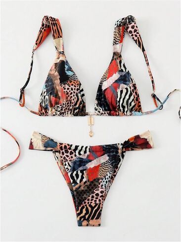 SHENHE Women's Two Piece Swimsuits Triangle V Neck Ruched Brazilian Bikini Set Boho Swimwear in Saudi Arabia