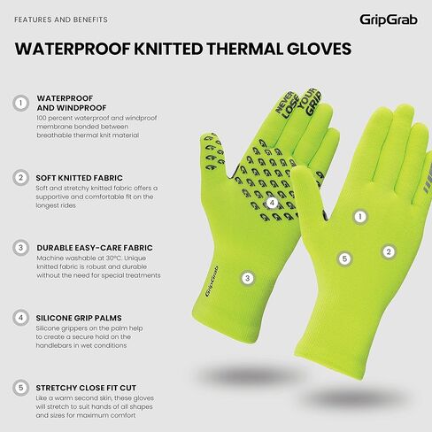 GripGrab Waterproof Knitted Thermal Cycling Gloves Anti-Slip Winter Bicycle Gloves Windproof Knit Full Finger Bike Gloves in Kuwait