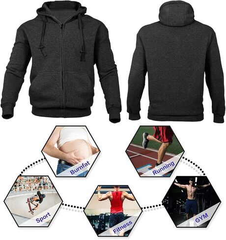 سترة رجالي بغطاء للرأس من الصوف بسحاب كامل ووزن متوسط ​​وأكمام طويلة برباط للتمرين في صالة الألعاب الرياضية مع جيوب in Kuwait