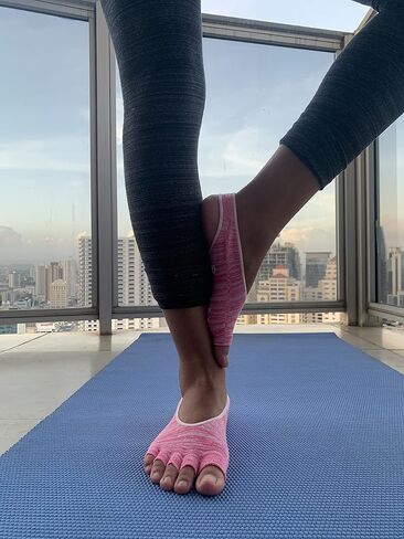 Grip Socks for Women Open Toe & Heel Pilates Non Slip Socks Womens Pilates Socks with Grips for Women Grippers Socks No Slip Socks Women Sox Cute 2 Pairs Pink Gray in Saudi Arabia