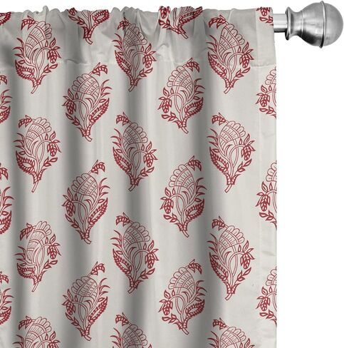 Ambesonne Vintage Curtains, Simplistic Floral Pattern with Jacobean Inspired Branches Motif, Window Treatments 2 Panel Set for Living Room Bedroom, Pair of - 28" x 84", Eggshell Vermilion in Saudi Arabia