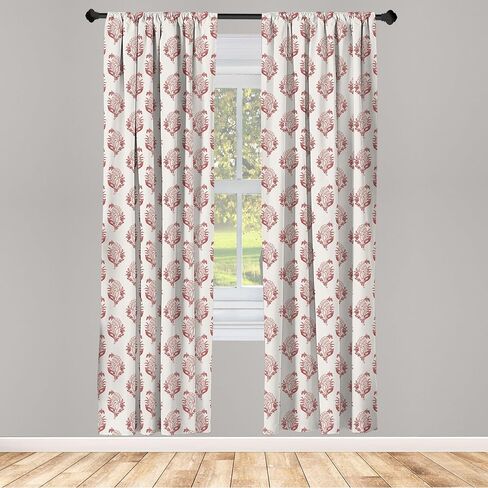 Ambesonne Vintage Curtains, Simplistic Floral Pattern with Jacobean Inspired Branches Motif, Window Treatments 2 Panel Set for Living Room Bedroom, Pair of - 28" x 84", Eggshell Vermilion in Saudi Arabia