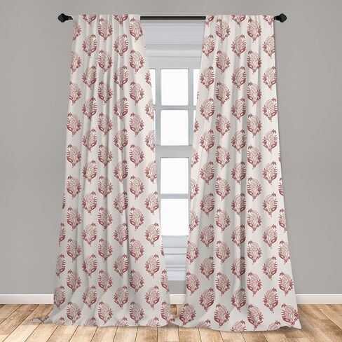 Ambesonne Vintage Curtains, Simplistic Floral Pattern with Jacobean Inspired Branches Motif, Window Treatments 2 Panel Set for Living Room Bedroom, Pair of - 28" x 84", Eggshell Vermilion in Saudi Arabia