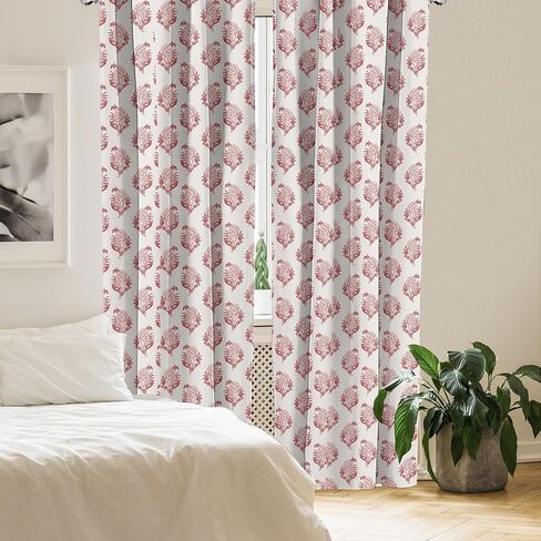 Ambesonne Vintage Curtains, Simplistic Floral Pattern with Jacobean Inspired Branches Motif, Window Treatments 2 Panel Set for Living Room Bedroom, Pair of - 28" x 84", Eggshell Vermilion in Saudi Arabia