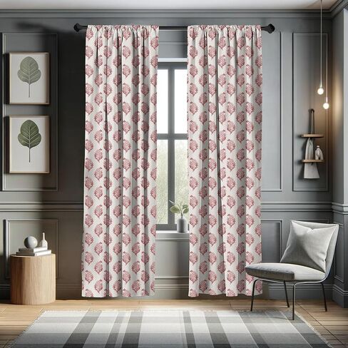Ambesonne Vintage Curtains, Simplistic Floral Pattern with Jacobean Inspired Branches Motif, Window Treatments 2 Panel Set for Living Room Bedroom, Pair of - 28" x 84", Eggshell Vermilion in Saudi Arabia