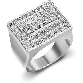 ICED OUT Ring for men Wedding Rings for Men Thirteen Apostles ring The Last Supper Religion ring Radiant Rings for Women Bling Iced Out Jewelry Christian Ring Club ring Heavy Metal ring