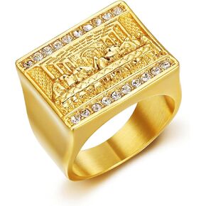 ICED OUT Ring for men Wedding Rings for Men Thirteen Apostles ring The Last Supper Religion ring Radiant Rings for Women Bling Iced Out Jewelry Christian Ring Club ring Heavy Metal ring