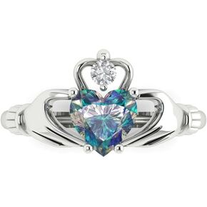 Clara Pucci 1.55 ct Heart Cut Irish Celtic Claddagh Solitaire Blue Moissanite Engagement Promise Anniversary Bridal Ring 14k White Gold