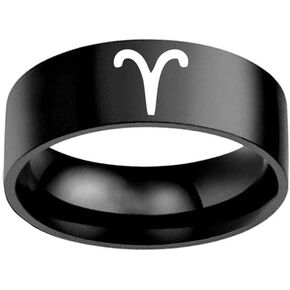JAJAFOOK Black Mens 8mm Stainless Steel 12 Constellations Wedding Band Ring,Size 6-13
