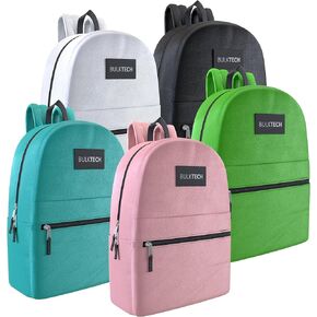 Bulktech 5 Pack Classic Backpacks in Assorted 5 Colors - Wholesale Bulk Bookbags for Kids, Ideal for Schools, Charities, and Organizations Seeking Durable and Reliable Backpacks