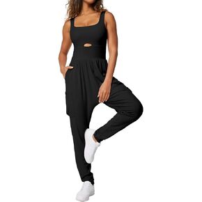 Casei Jumpsuits for Women Casual Summer Rompers Sleeveless Loose Strap Baggy Overalls Jumpers with Pockets