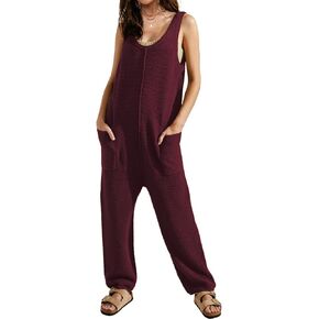 SuperPrity Jumpsuits for Women Summer Casual Sleeveless Sweater Jumpers with Pockets Knit Long Pants Rompers Baggy Overalls