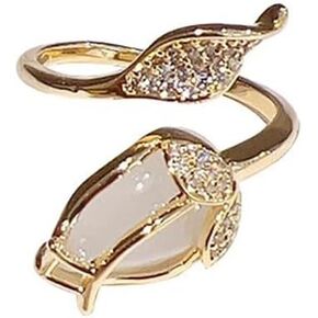 Kokoma CZ Tulip Ring for Women Girls 14K Gold Plated Crystal Flower Wrap Finger Band Open Statement Promise Rings Engagement Band Adjustable