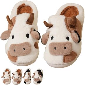 Cow Slippers for Women Men Indoor Cotton Slides Couple Fuzzy House Slippers Shoes Cute Animal Cow Slippers Comfy Winter Warm Plush Fleece Home Slippers Non Slip Soft Cushion Sole Bedroom Slippers