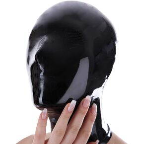 Latex Hood Mask Rubber Catsuit Pinholes for Mouth Eyes and Nose with Zipper Latex Mask