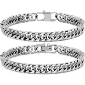 Aospkle 2PCS Cuban Link Bracelet, Silver Gold Black Sturdy 316L Stainless Steel Cuban Link Chain for Men Jewelry Set with Gift Message Card 8mm, 7/8/9 Inches