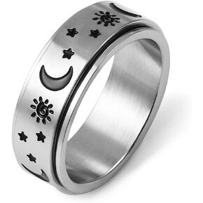 HZMAN Moon Star Sun Fine Tuning Rotating Ring Stainless Steel Boho Jewelry for Women Men Sizs 5-12