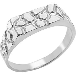 .925 Sterling Silver Nugget Style Flat Signet Band or Pinky Ring - Size 12