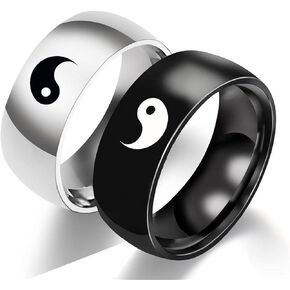 Matching Yin Yang Couple Ring Stainless Steel Black Silver Matching Yin Yang Tai Chi Ring Band for Men Women Lover Friendship Jewelry