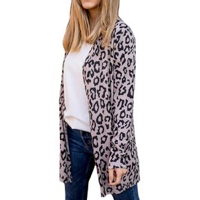 Tickled Teal Women's Long Sleeve Animal Leopard Print Super Soft Cozy Cardigan