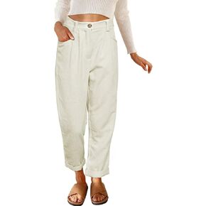 Wkior Womens Corduroy Retro Pants Casual Elastic High Waisted Straight Leg Pants Trousers with Pockets,S-2XL