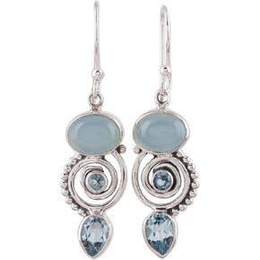 NOVICA Artisan Handmade Blue Topaz Chalcedony Earrings Dangle from India .925 Sterling Silver Birthstone 'Sentimental Journey'