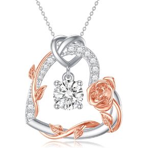 WTYIM Rose Flower Heart Necklace for Women Moissanite Diamond Rose Infinity Heart Pendant Necklace Jewelry Valentine's Day Birthday Christmas Gift for Her Wife Girlfriend Mom Girls, 18+2 Inch in Kuwait