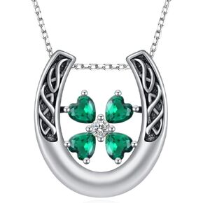 SVODEA Four Leaf Clover Necklace 925 Sterling Silver Horseshoe Shamrock Pendant Necklace St Patricks Day Jewelry Gifts for Women Girls