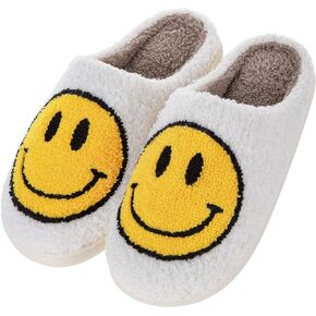 Smile Face Slippers – Preppy, Warm, Fluffy, Womens Slippers – Cozy Memory Foam Slipper for Home, Bathroom, Hotel – Sizes US 5-10