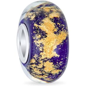 Bling Jewelry Murano Glass .925 Sterling Silver Core Red Green Purple Blue Translucent Gold Foil Metallic Spacer Charm Bead Fits European Bracelet For Women Teen