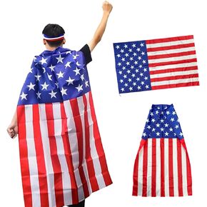 2PCS American 4th of July Flag Costume Cape, Cartoon Version USA Flag Accessories Independence Day Celebration, Statue of Liberty Costume