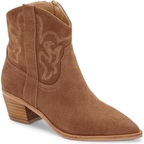 Coutgo Women's Cowgirl Western Ankle Boots Pointed Toe Chunky Heel Stitching Cowboy Booties