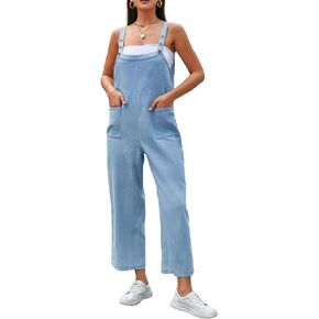 DREFBUFY Overalls Women Denim Jumpsuits for Women Loose Casual Pants Rompers Overalls with Sleeveless Adjustable Straps