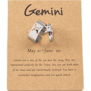 COLORFUL BLING 12 Constellation Astrology Zodiac Sign Rings With Message Card for Women Men Silver Stainless Steel Matching Couple Rings Friendship Birthday Gifts