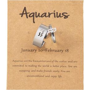 COLORFUL BLING 12 Constellation Astrology Zodiac Sign Rings With Message Card for Women Men Silver Stainless Steel Matching Couple Rings Friendship Birthday Gifts