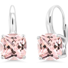 Gem Stone King 925 Sterling Silver Peach Nano Morganite Earrings For Women (4.00 Cttw, Cushion 8MM)