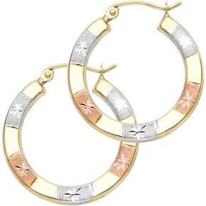 14k REAL Tri Color Gold 2mm Thickness Hoop Earrings (23mm Diameter)