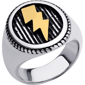 555Jewelry Stainless Steel Flash Thunder Lightning Bolt Signet Ring for Men & Boys