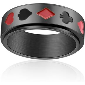 Fuqimanman2020 Playing Card Poker Spinner Ring Stainless Steel Ace Band Stress Relieving Anxiety Fidget Hip Hop Punk Statement Party Wedding Promise Engagement Jewelry