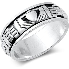 Sterling Silver Women's Men's Claddagh Spinner Ring Celtic Band 9mm Sizes 4-15