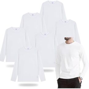 6 Pack Long Sleeve Polyester Adult Tshirts for Sublimation Heat Press White Blank Crew Neck