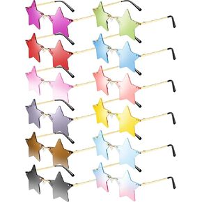 12 Pairs Star Shape Sunglasses Rimless Sun Glasses Colorful Fun Sunglasses Party Disco Accessories Women Trendy Cosplay Glasses Cute Personality Pentagram Eyewears for Women Men Costume, 12 Colors