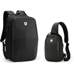 FENRUIEN 17.3 Inch Laptop Backpack, Hard Shell Sling Bag, Black