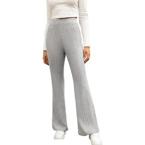 CUPSHE Women Pants Ribbed Heathered Knit Flare Pant Long Wide Leg Pant Casual