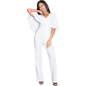 KOH KOH Womens Long Pants Cape Short Sleeve V-Neck Pockets Jumpsuit Romper